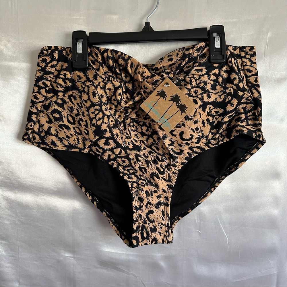 Swim Sexy Women's High Waisted Full Coverage Bikini Bottom Animal Print Size 14